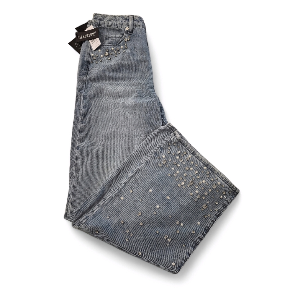 Blank NYC Light Blue Embellished Straight Leg Jeans